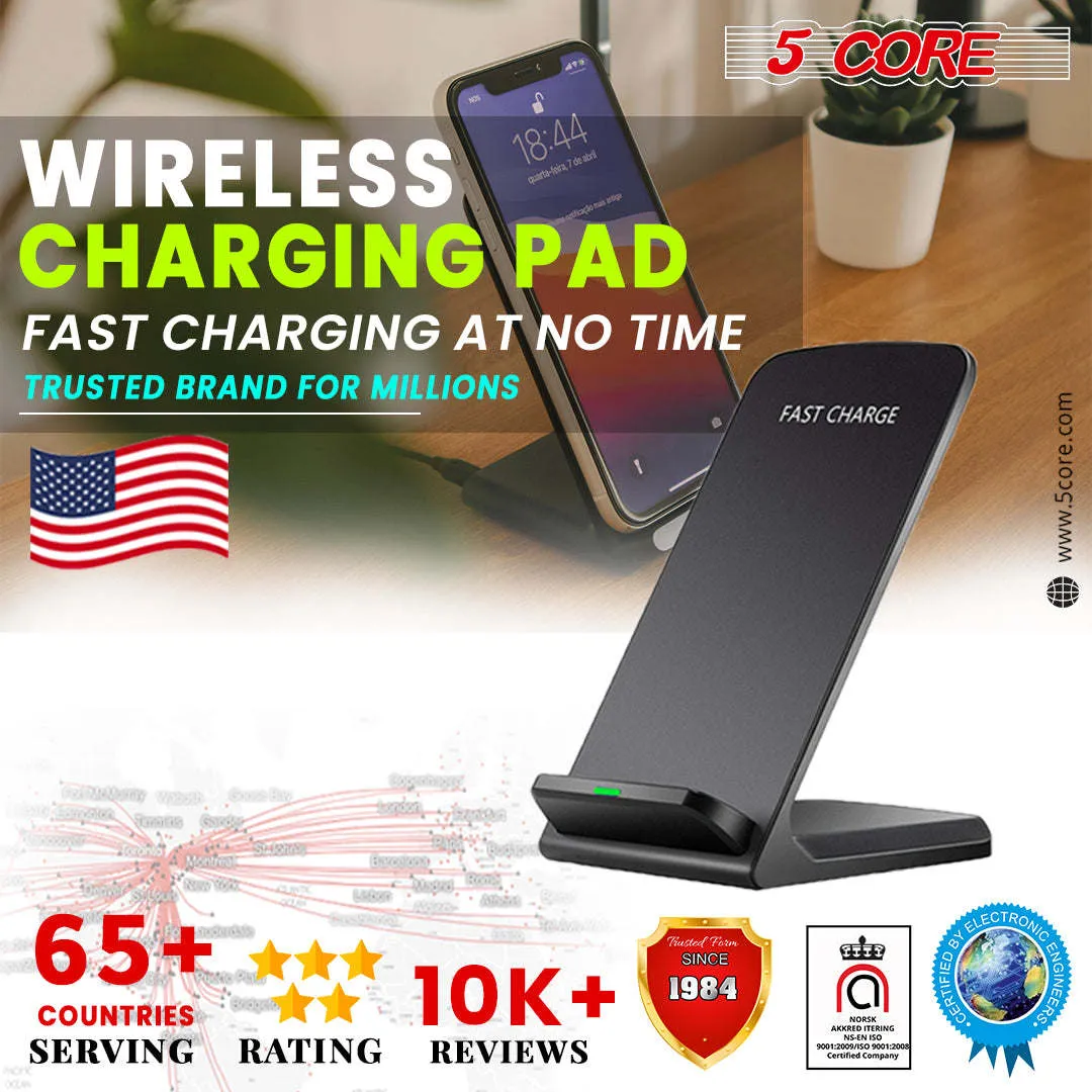 5 Core Wireless Charger Charging Pad Fast Phone Charging Stand Dock 10W Black 2pcs