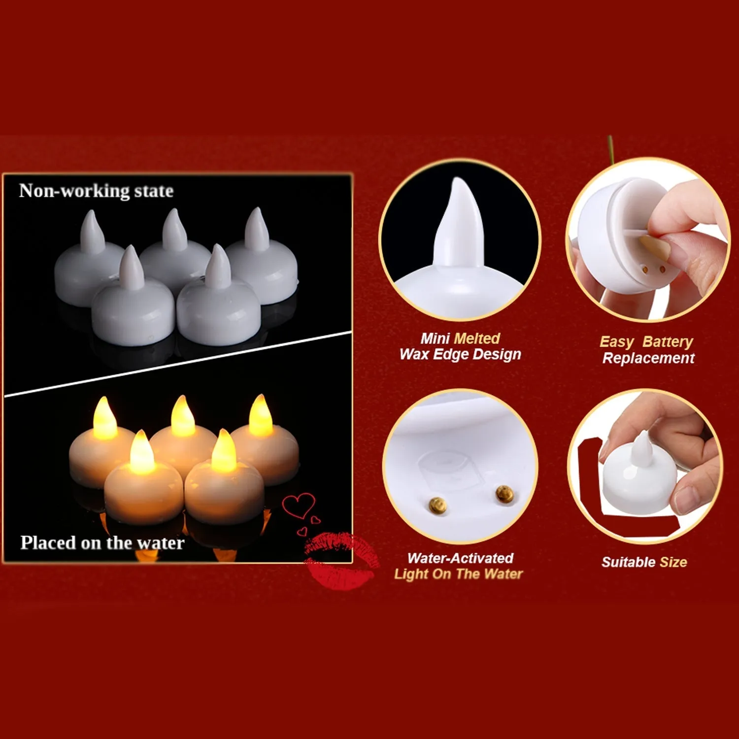 6439 Set of 12 Flameless Floating Candles Battery Operated Tea Lights Tealight Candle - Decorative, Wedding.