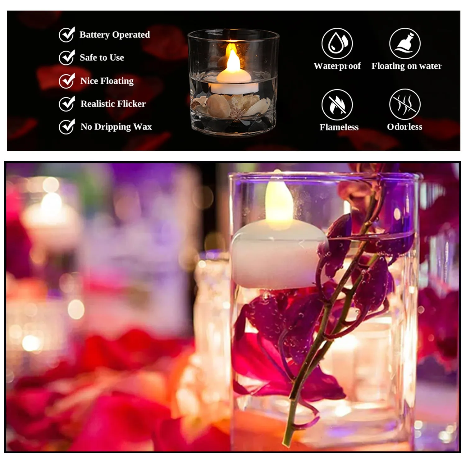 6439 Set of 12 Flameless Floating Candles Battery Operated Tea Lights Tealight Candle - Decorative, Wedding.