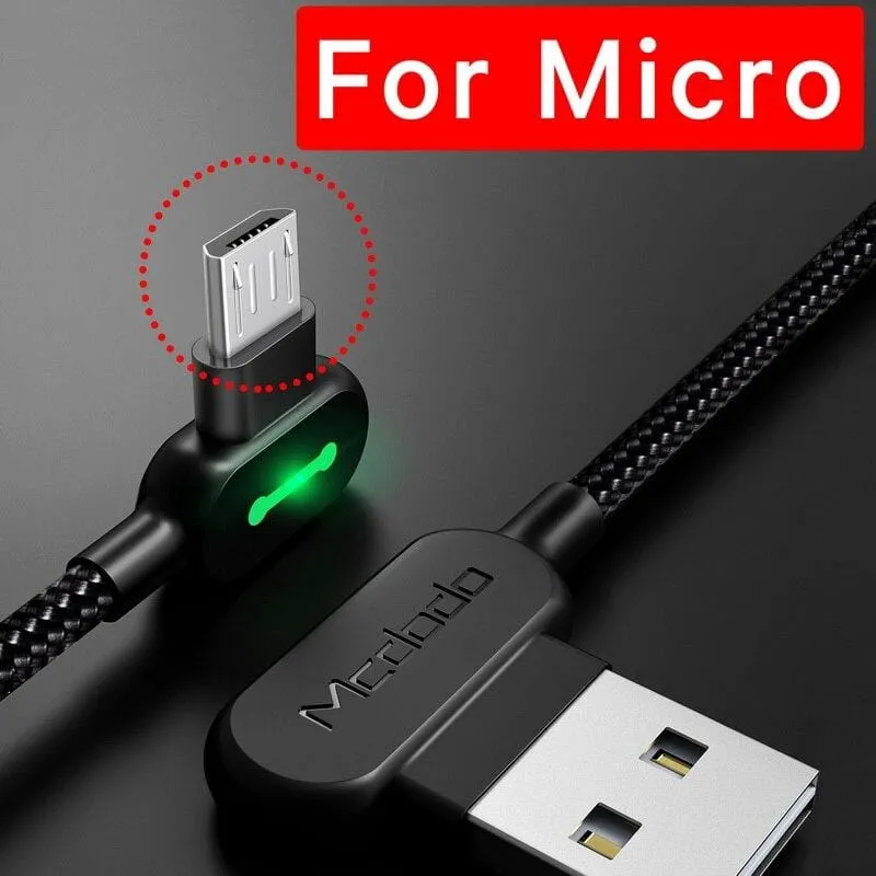 90 Degree LED Fast Charging Cable