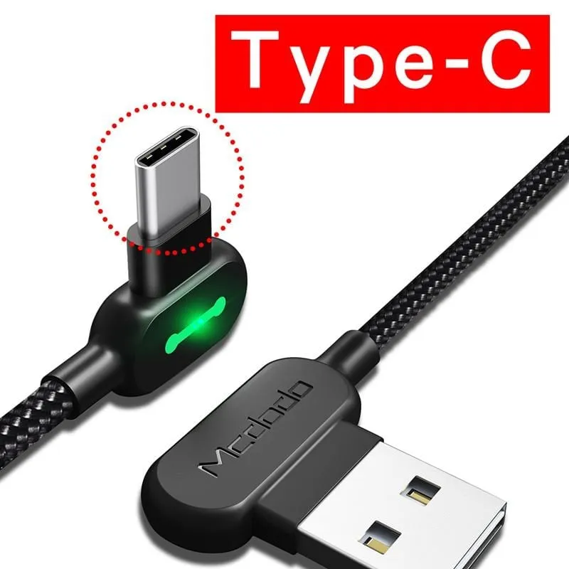 90 Degree LED Fast Charging Cable