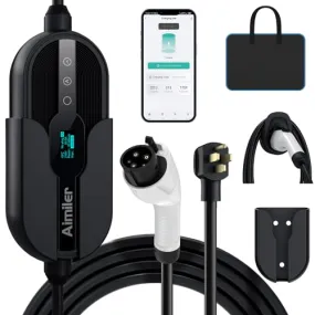 AIMILER Level 2 Electric Vehicle (EV) Charger(32Amp, 220V-240V, NEMA 14-50 Plug), 25ft Cable ETL/Energy Star Portable Indoor/Outdoor EVSE SAE J1772 EV Car Charging Station w/Delay Timer, WiFi Enabled