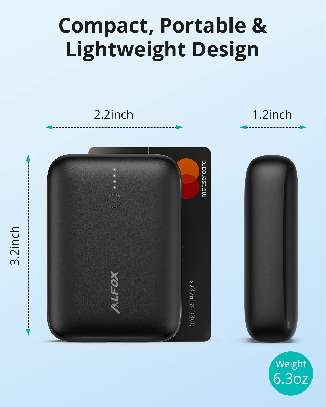 Alfox 10000mAh 20W PD3.0   USB-C Mini Power Bank PB002