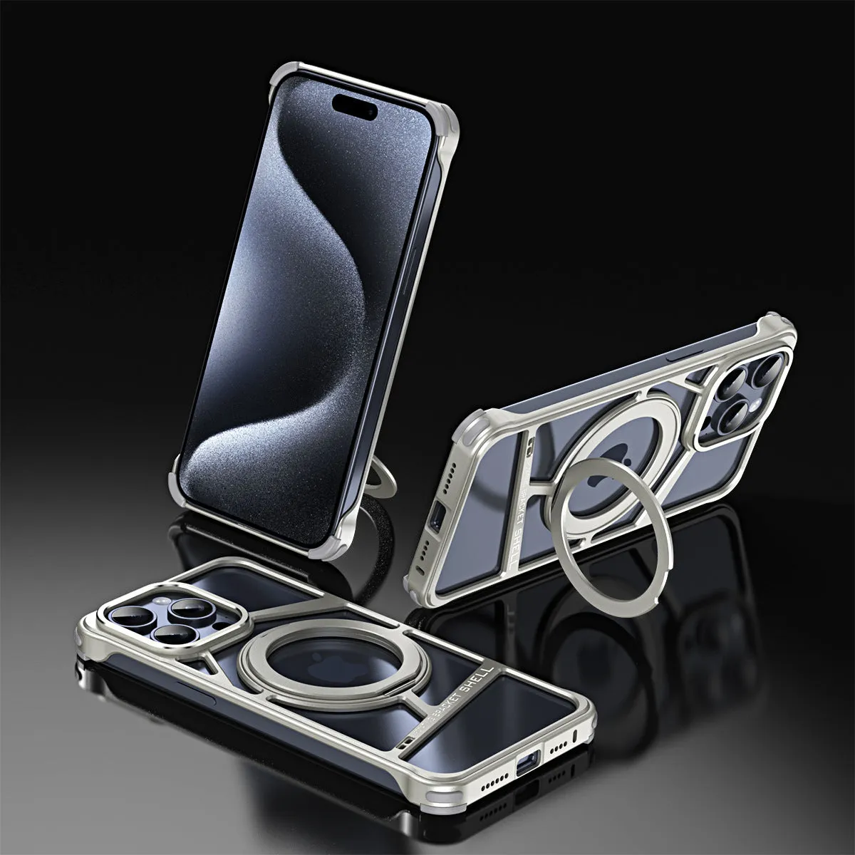 Armor King Top Gun MagSafe Pivot Ring Stand Air Cushion Metal Case Cover