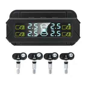 Auto Backlight LCD Display Tire Pressure Monitoring System Wireless Solar Power TPMS with 5 Alarm Modes 4 Sensors 0-67 PSI