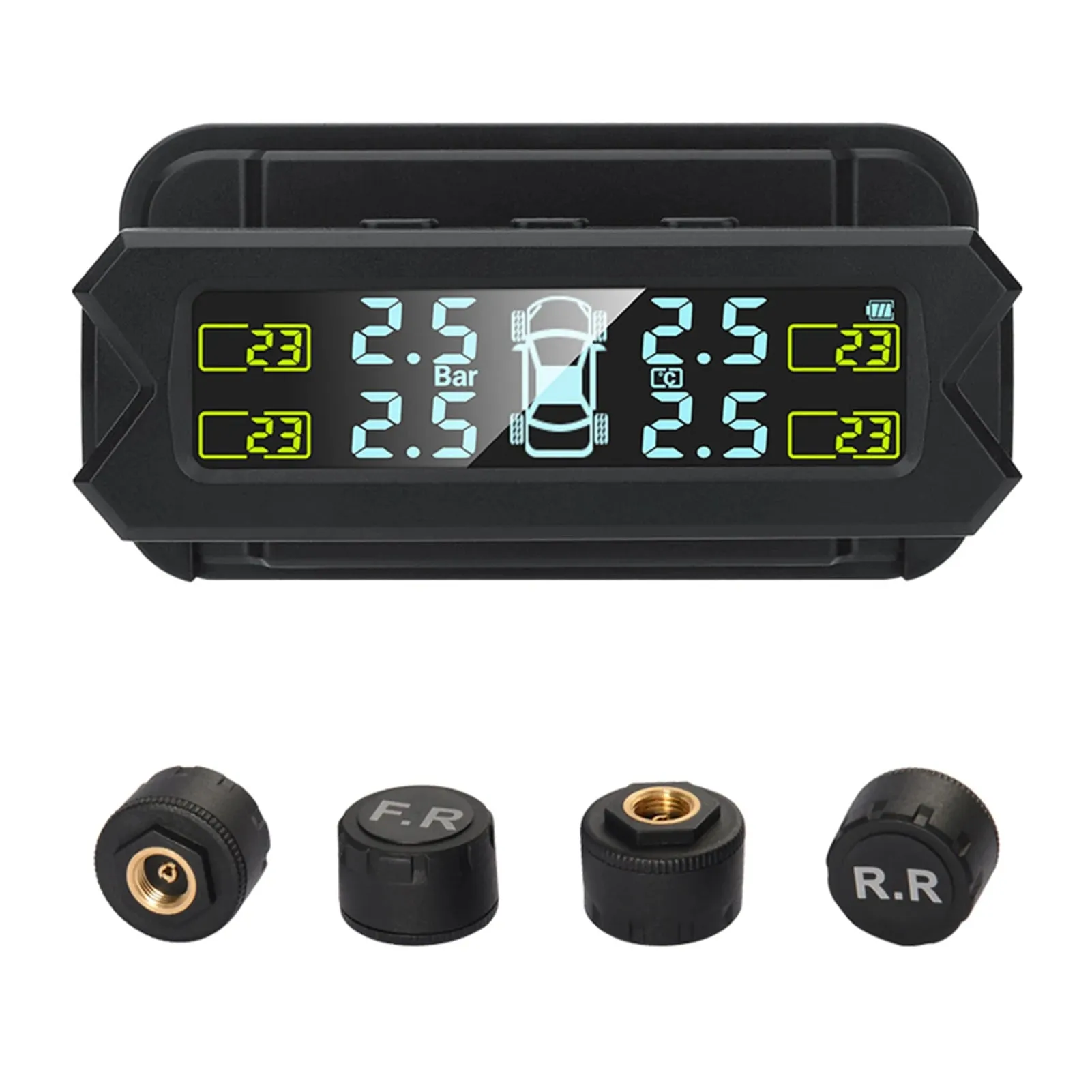 Auto Backlight LCD Display Tire Pressure Monitoring System Wireless Solar Power TPMS with 5 Alarm Modes 4 Sensors 0-67 PSI