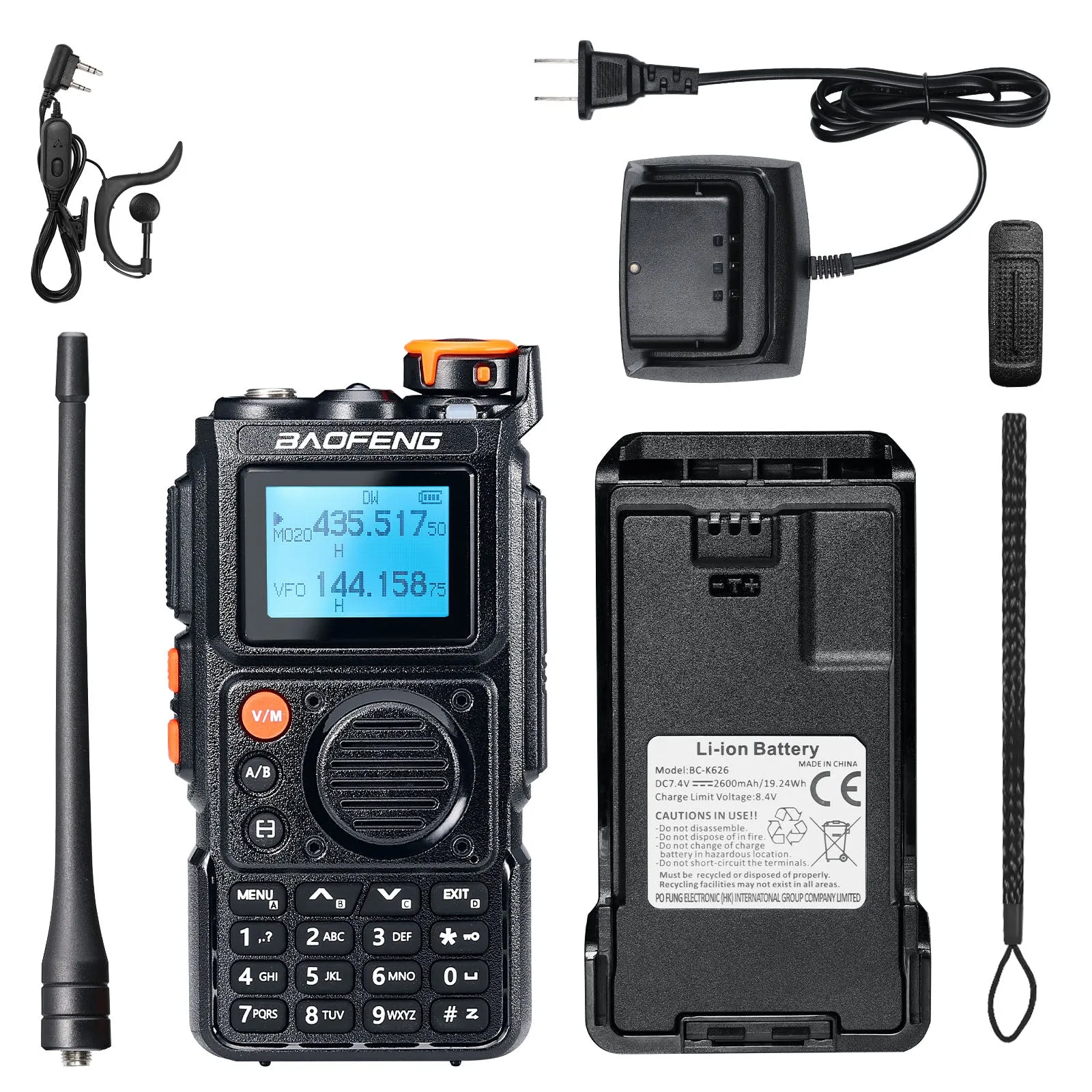 Baofeng K6 Tri-Band Radio | 6W | 999 CH | UHF/VHF/1.25M/NOAA/FM/Air Receiver |  Reverse Repeater Freq | 2600mAh Type-C Battery