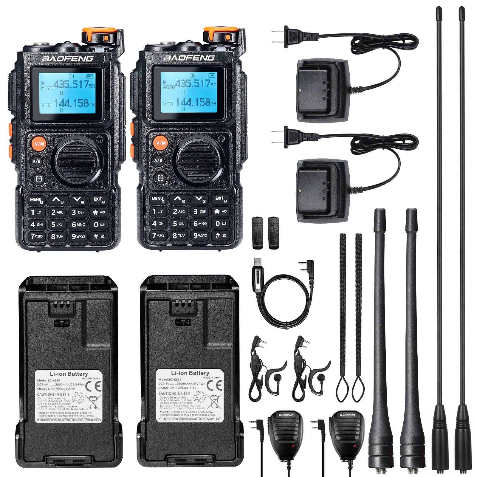 Baofeng K6 Tri-Band Radio | 6W | 999 CH | UHF/VHF/1.25M/NOAA/FM/Air Receiver |  Reverse Repeater Freq | 2600mAh Type-C Battery