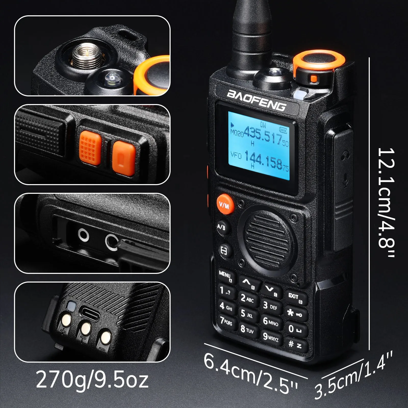 Baofeng K6 Tri-Band Radio | 6W | 999 CH | UHF/VHF/1.25M/NOAA/FM/Air Receiver |  Reverse Repeater Freq | 2600mAh Type-C Battery