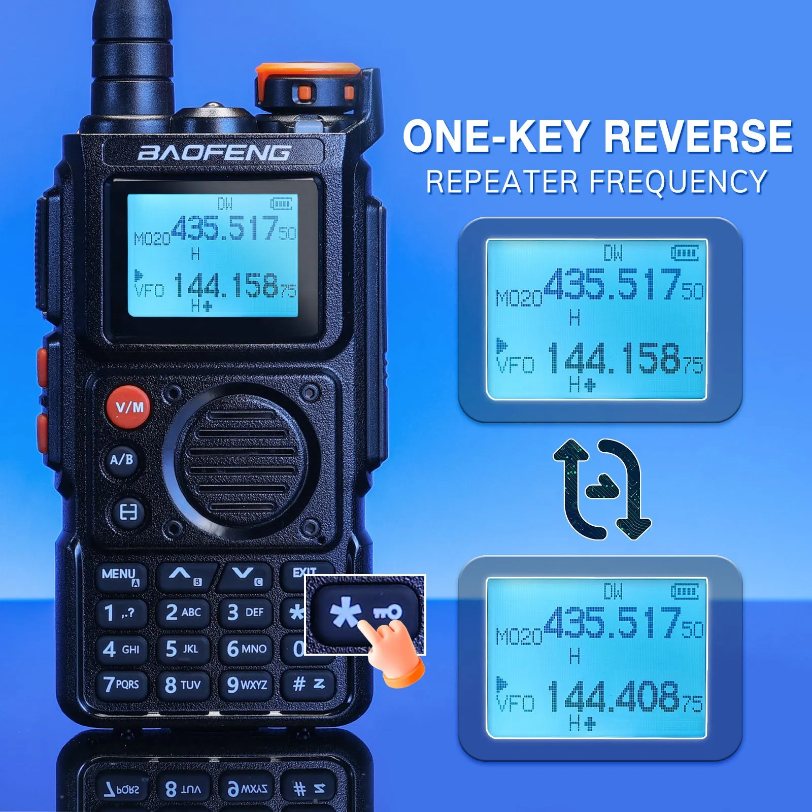 Baofeng K6 Tri-Band Radio | 6W | 999 CH | UHF/VHF/1.25M/NOAA/FM/Air Receiver |  Reverse Repeater Freq | 2600mAh Type-C Battery