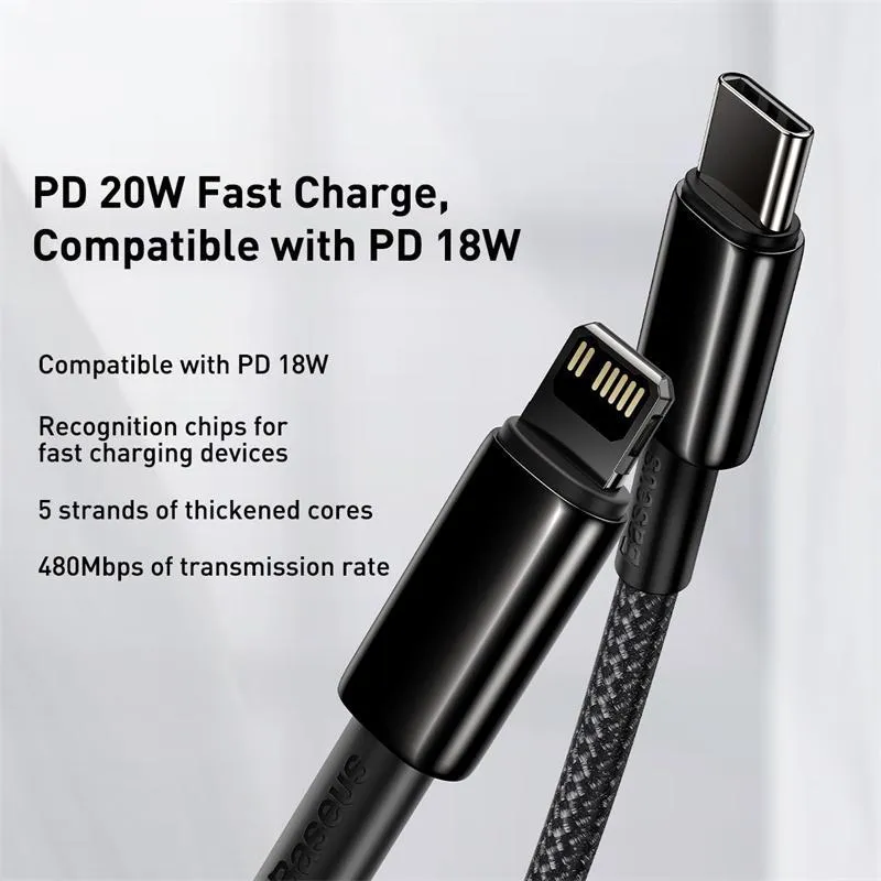 Baseus 20W Lightning Cable for iPhone to Type-C, PD Fast Charging Cable