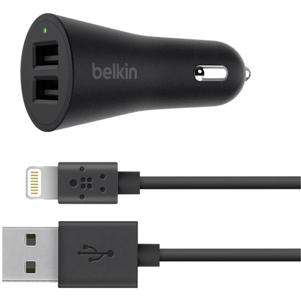 Belkin F8J221bt04-BLK BOOST?UP 2-Port Car Charger with MIXIT? 4ft USB-A to Lightning Cable