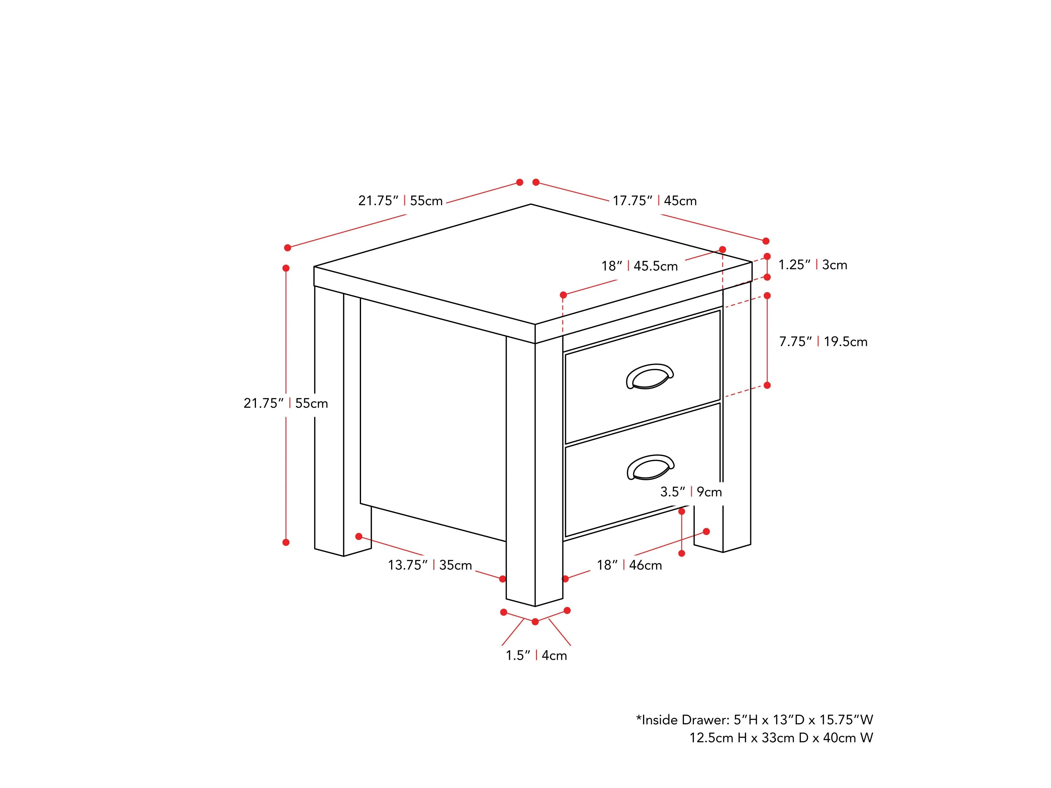 Black 2 Drawer Night Stand