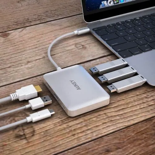 CB-C60 6 In 1 USB Type C Hub USB 3.0 , HDMI Port 4K and 60W USB C PD Port