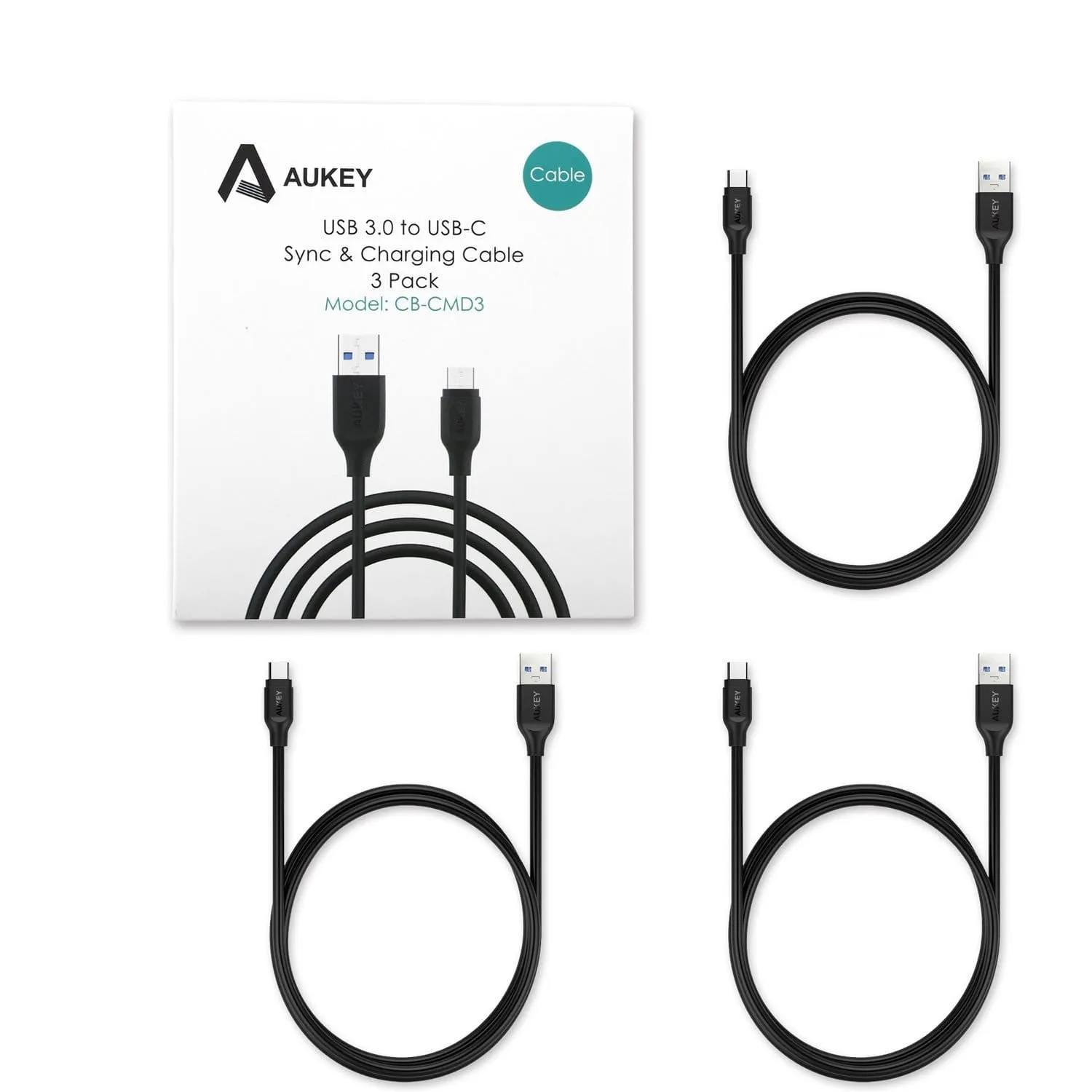 CB-CMD3 USB C Cable Type-C to USB 3.0 Cable 1m X 3 (3-Pack) - Black