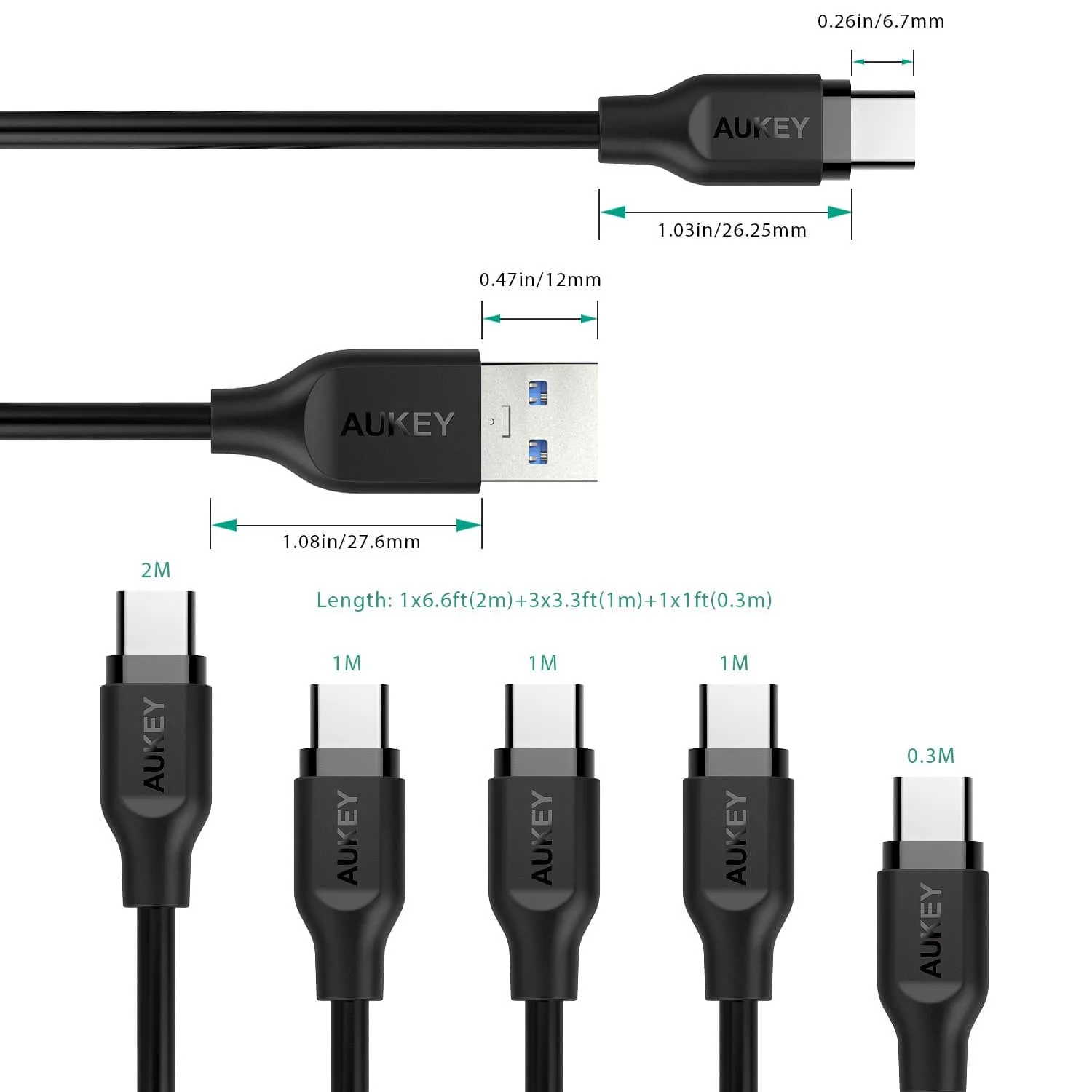 CB-CMD5 - USB C Cable to USB 3.0 A 1m X 3 2m X 1 30cm X 1 (5 Pack)