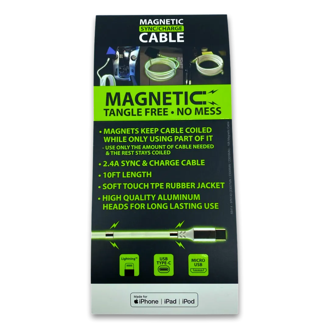 Charging Cable Magnetic Assortment 10FT - 6 Pieces Per Retail Ready Display 88414