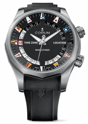 Corum Admiral Legend 47 Worldtimer Automatic Titanium Black Rubber Mens Strap Watch 637.101.04/F371 AN02