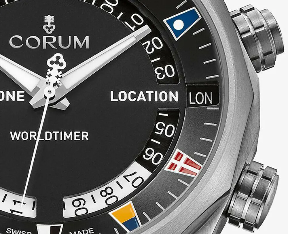 Corum Admiral Legend 47 Worldtimer Automatic Titanium Black Rubber Mens Strap Watch 637.101.04/F371 AN02