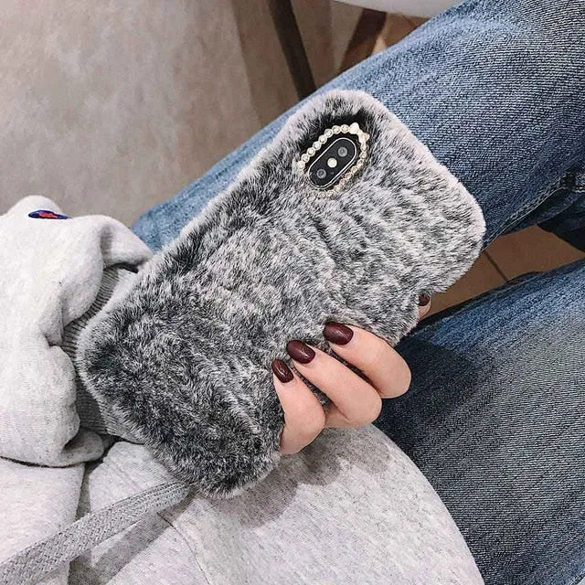 Fashion Lady Case for iPhone XS Max XR X 11 Pro Gift TPU Case Furry fluffy Warm Cover for iPhone 6 6S 7 8 Plus Soft Phone Case