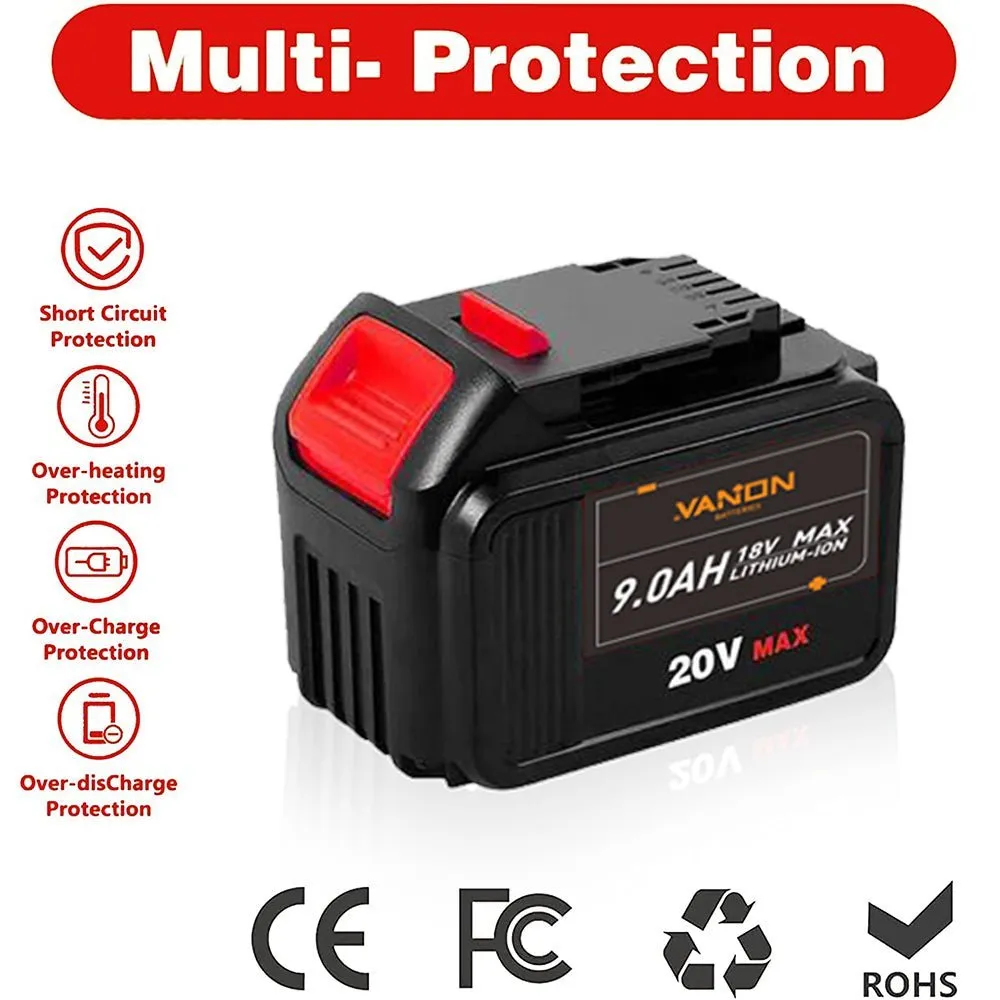 For Dewalt 9.0Ah Battery replacement | 20V Max Li-ion Battery DCB200 4 Pack  Free charger& Holders