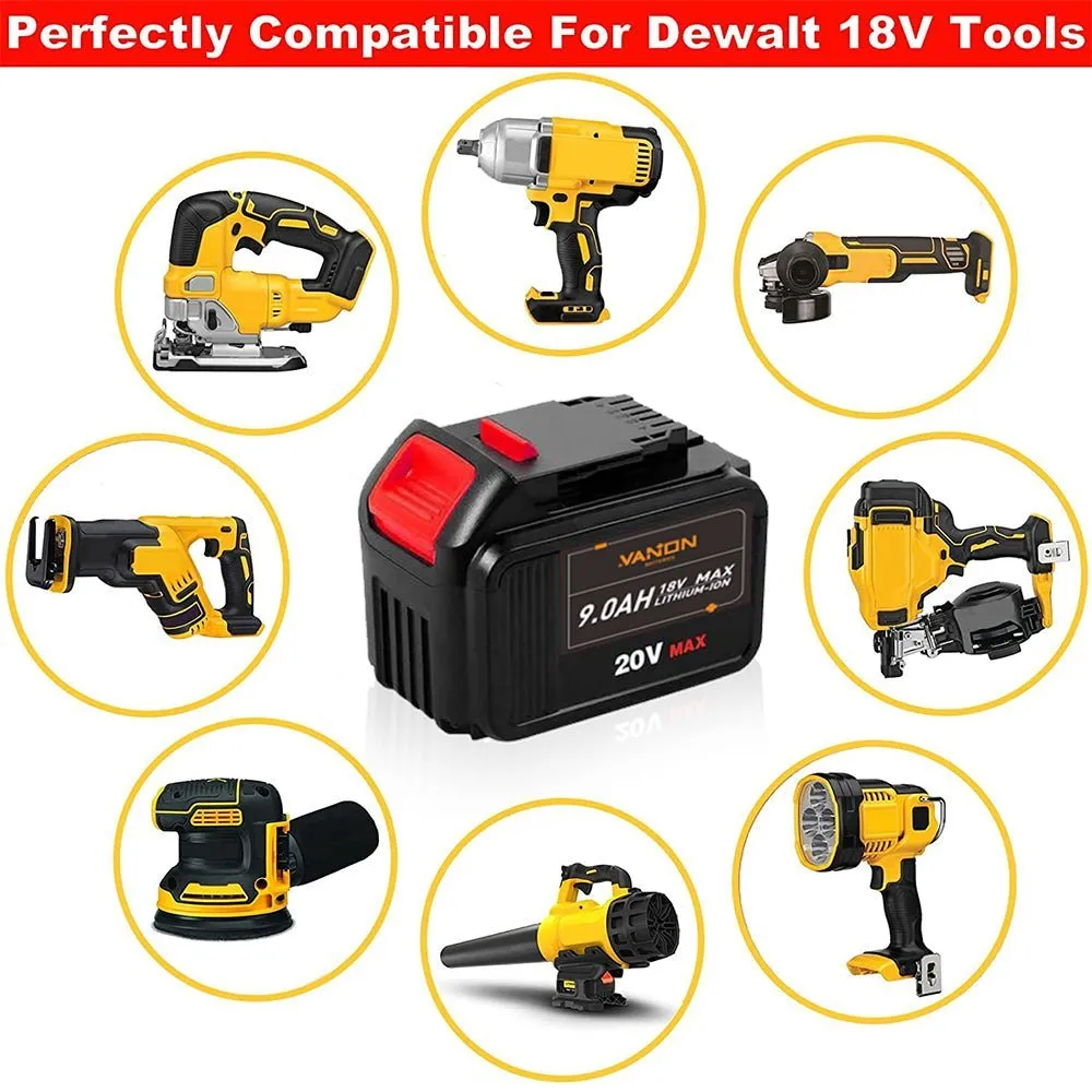 For Dewalt 9.0Ah Battery replacement | 20V Max Li-ion Battery DCB200 4 Pack  Free charger& Holders