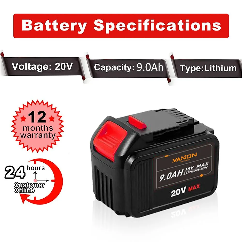 For Dewalt 9.0Ah Battery replacement | 20V Max Li-ion Battery DCB200 4 Pack  Free charger& Holders