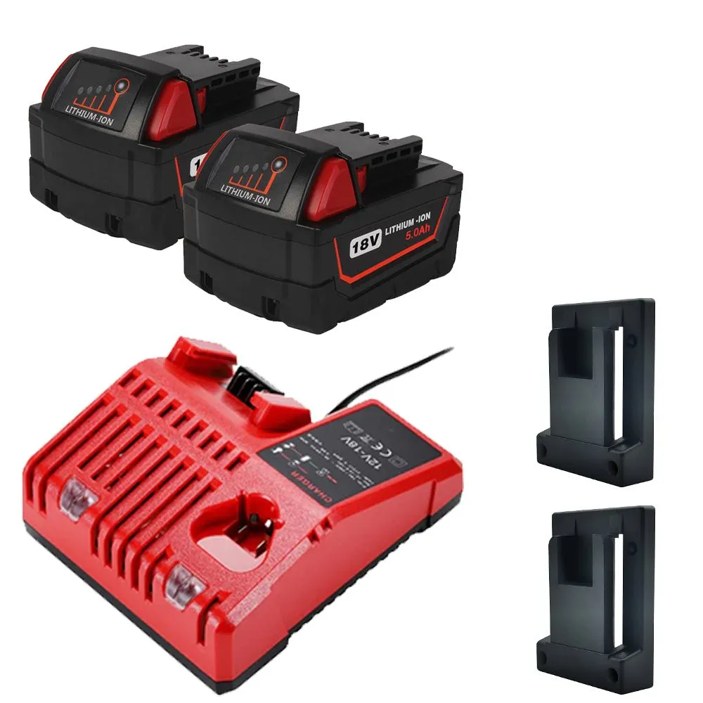 For Milwaukee 18V Battery 5Ah M18 Batteries 2 Pack  Free charger& Holders