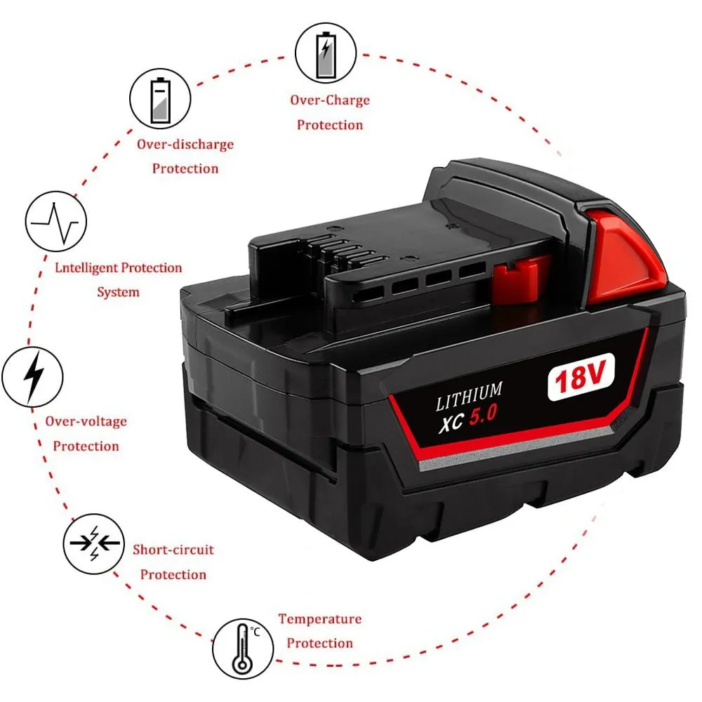 For Milwaukee 18V Battery 5Ah M18 Batteries 2 Pack  Free charger& Holders