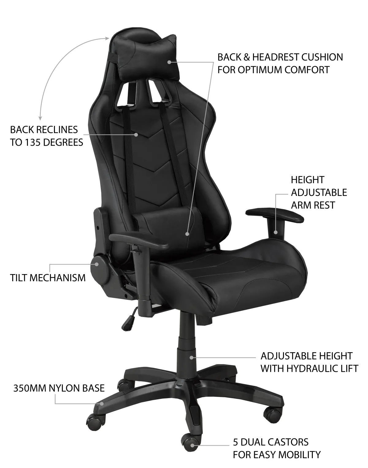 Gaming Desk & Chair Set, Black