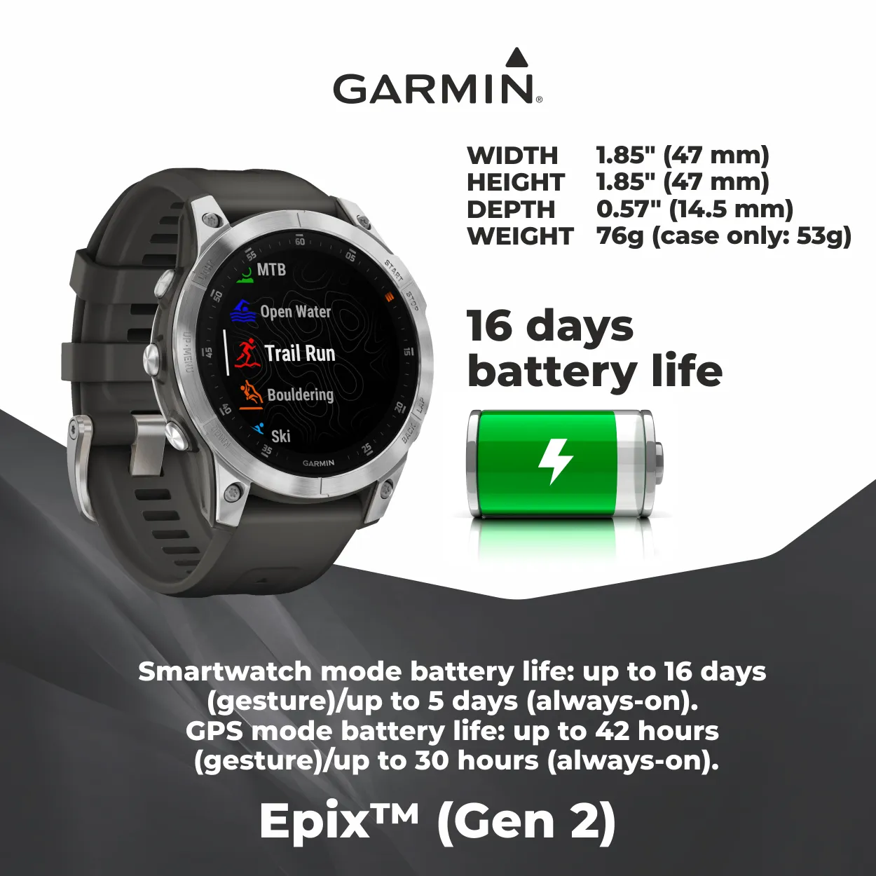 Garmin EPIX (Gen 2) Smartwatch with AMOLED display (010-02582-10)