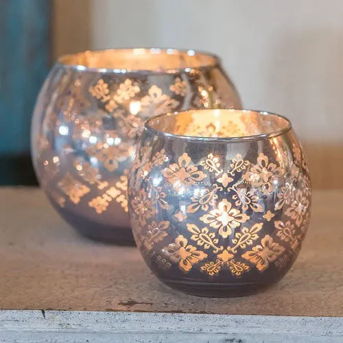 Glass Globe Votive Holder Reflective Lace Pattern (Pack of 4)