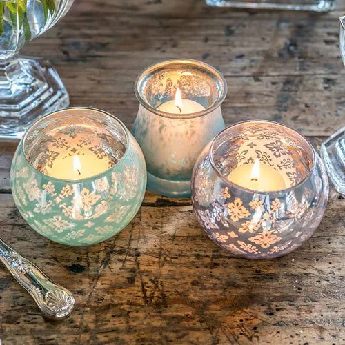 Glass Globe Votive Holder Reflective Lace Pattern (Pack of 4)