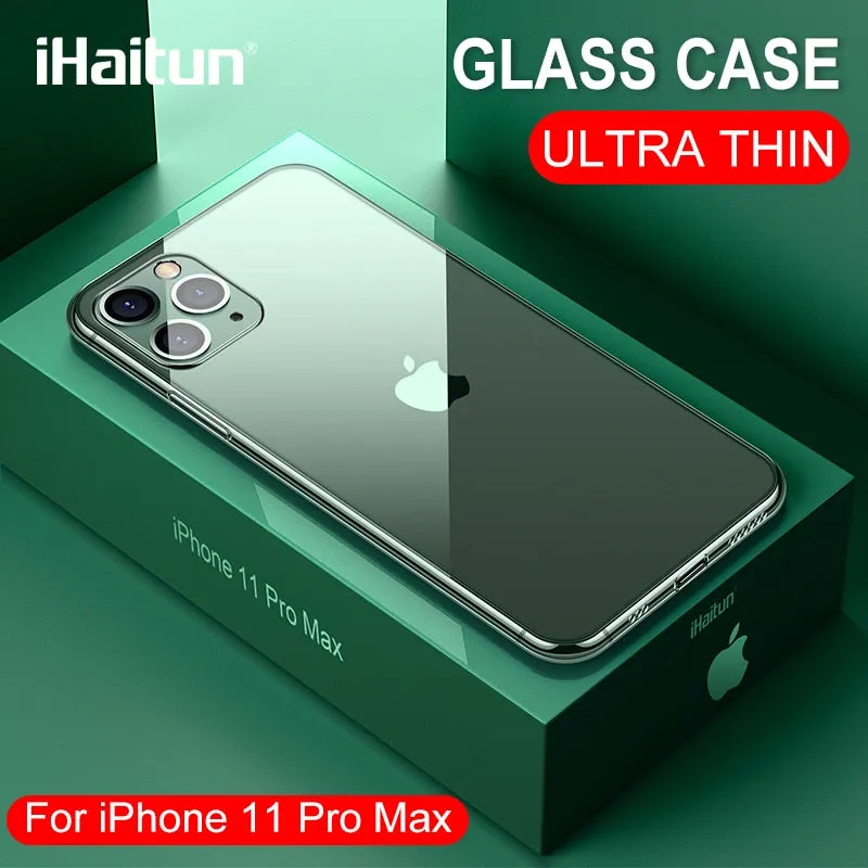 iHaitun Luxury Glass Case For iPhone 11 Pro Max Cases Ultra Thin Transparent Glass Cover For iPhone XS MAX XR X 10 7 8 Soft Edge