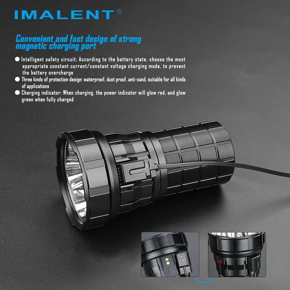 Imalent R60C 18000 Lumen Magnetically Rechargeable Search Flashlight 6 * American LEDs 3 * 21700 Batteries