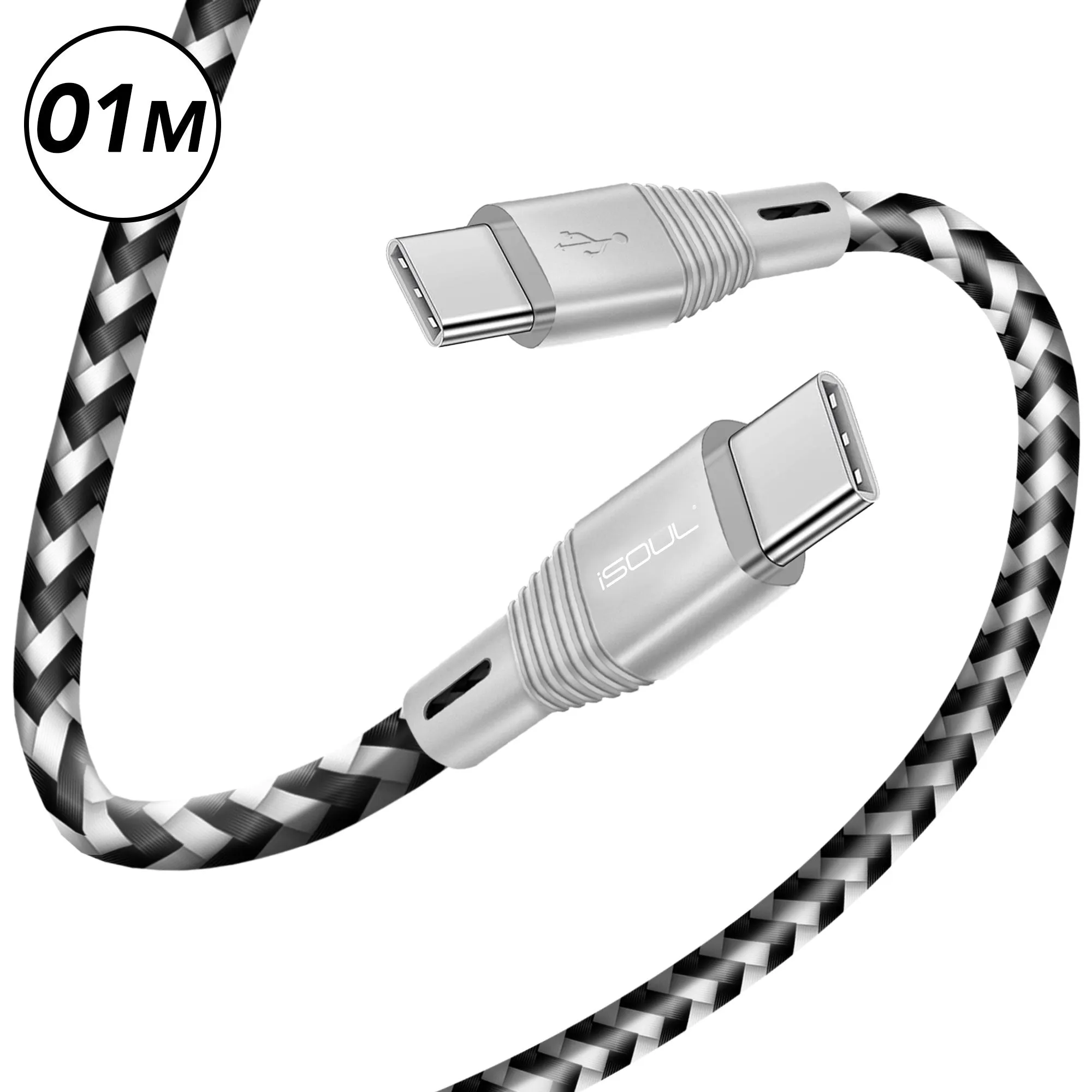 iSOUL USB C Charger Cable 60W 20V/3A PD Type C to C Braided Cable Pack of 3 (15Cm 1M 2M)