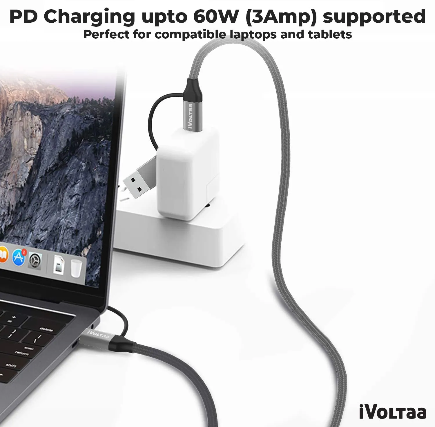 iVoltaa 4 in 1 PD Lightning 60W Type C/USB A to Type C/Lightning Cable Fast Data Transfer