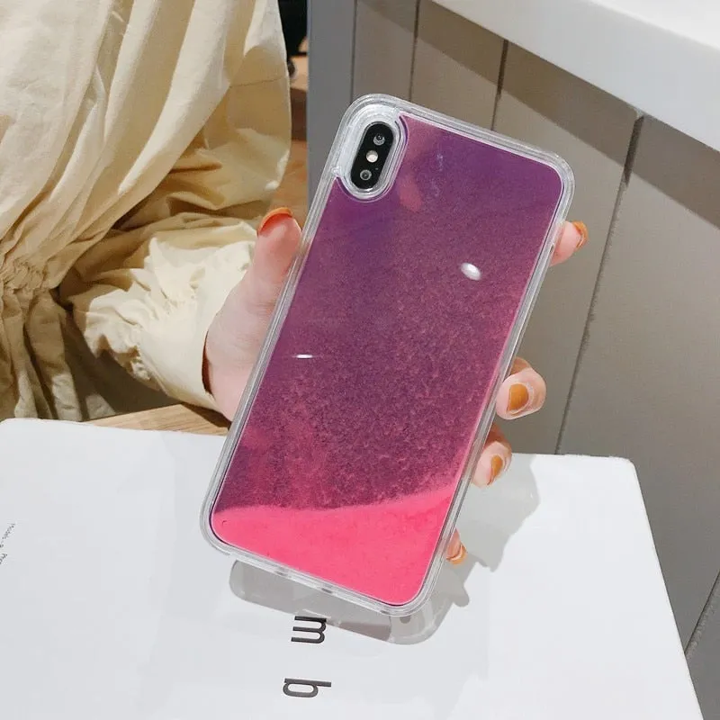 Luminous Neon Sand Case For iPhone 11 Pro XR XS Max X 6 6S S 7 8 Plus Glow In The Dark Liquid Glitter Quicksand Phone Cover Capa