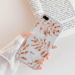 Luxury Glitter Transparent Case For iPhone 8 7 Plus X XS Max XR 11 Pro Max Gold Leaf  Clear Back Cover Soft Fundas Coque