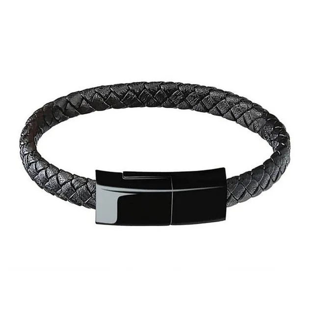 Mini/Micro USB Leather Bracelet Used for Data Transfer, Charging and a Sync Cord