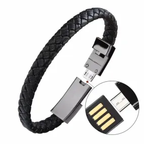 Mini/Micro USB Leather Bracelet Used for Data Transfer, Charging and a Sync Cord