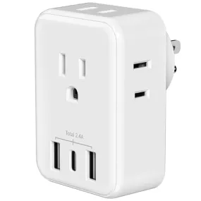 Multi Plug Outlet Extender Wall Charger with 4-Outlet Splitter &3 USB Ports(1 USB C Ports) Bn-link