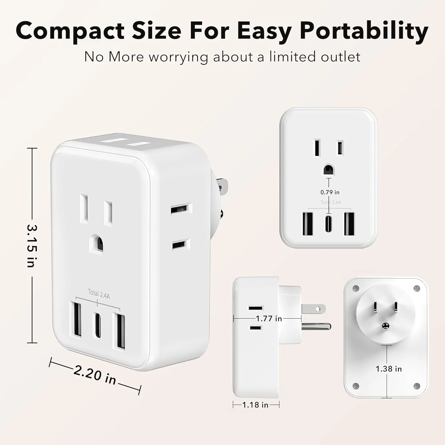 Multi Plug Outlet Extender Wall Charger with 4-Outlet Splitter &3 USB Ports(1 USB C Ports) Bn-link