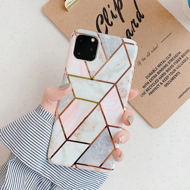 N1986N Plating Marble Case For iPhone 11 Pro Max X XR Xs Max Luxury Phone Case For iPhone 6 6s 7 8 Plus Fashion IMD Full Cover