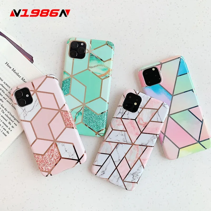 N1986N Plating Marble Case For iPhone 11 Pro Max X XR Xs Max Luxury Phone Case For iPhone 6 6s 7 8 Plus Fashion IMD Full Cover