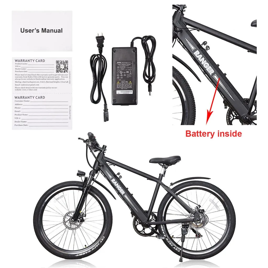 Nakto Ranger 26" Mountain Electric Bike 350W 36V Black