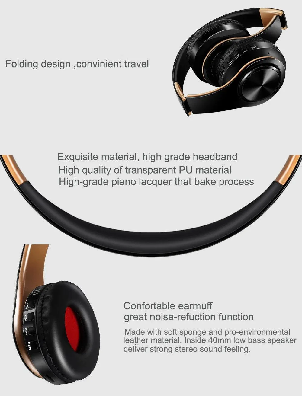 New Stylish HIFI FM Stereo Bluetooth Music Headset Noise Cancel