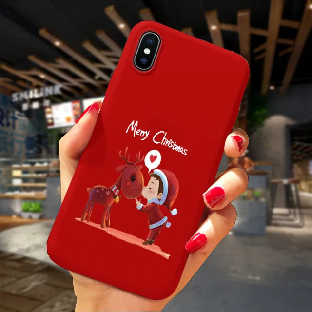 Phone Case For iPhone XS 11Pro Max XR X 10 8 7 6 6S Plus Case Soft TPU Back Cover Christmas New Year Gift Capa Fundas Sika deer