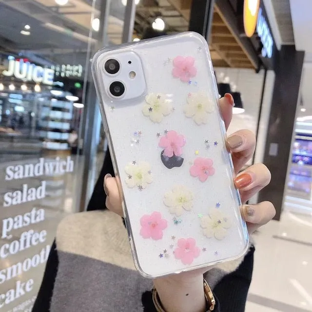 Qianliyao Real Dried Flowers Transparent Soft Cover For iPhone X 6 6S 7 8 Plus 11 Pro Max Phone Case For iphone XR XS Max Cover