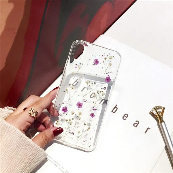 Qianliyao Real Dried Flowers Transparent Soft Cover For iPhone X 6 6S 7 8 Plus 11 Pro Max Phone Case For iphone XR XS Max Cover